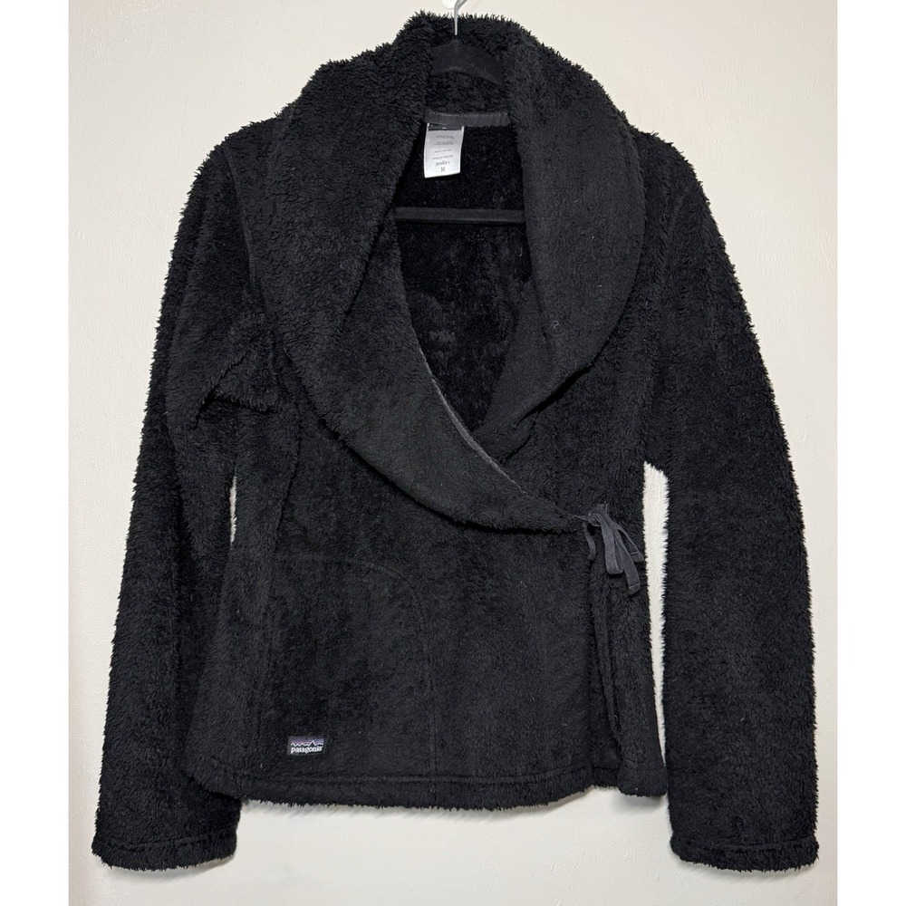 Patagonia Retro Pile Fleece Wrap Jacket Women's Medium Black Shawl Collar Cozy